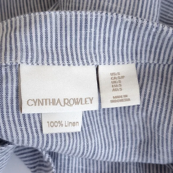Cynthia Rowley 100% Linen Blue & White Pinstripe Bell Sleeve Top M - Picture 2 of 10